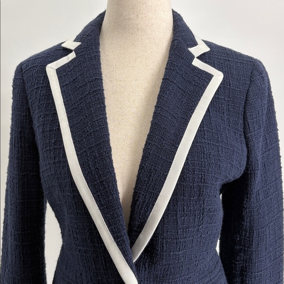 J. Crew Textured Tweed One Button Cotton Blazer in Navy - Size 0 - Picture 2 of 7